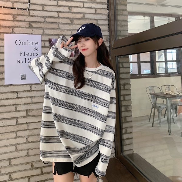 Áo sweater XINLANYASHE dáng rộng họa tiết kẻ sọc thời trang Hàn Quốc mới dành cho bạn nữ