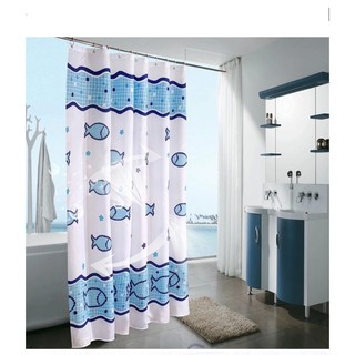 Rèm nhàtắm, phòng tắm rèm vải polyester dày phòng tắm họa tiết cá xanh