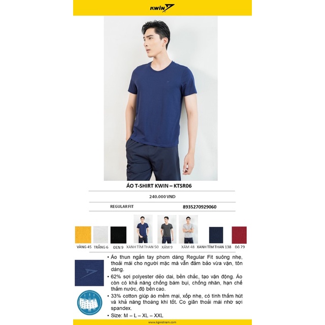 Áo thun nam cổ tròn KWIN vải cotton dày dặn cao cấp Hàn Quốc form Regular Fit co giãn tay ngắn nhiều màu KTSR06