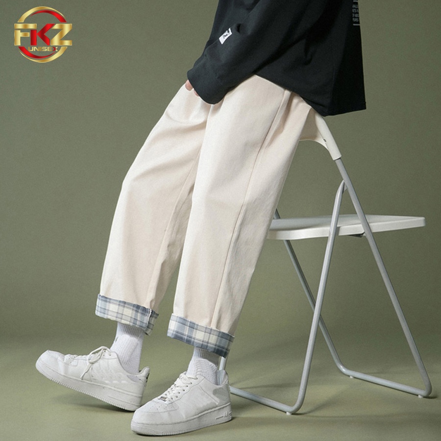 Quần kaki Baggy FKZ Unisex Nam Nữ Ống Suông Phong Cách Hàn Quốc