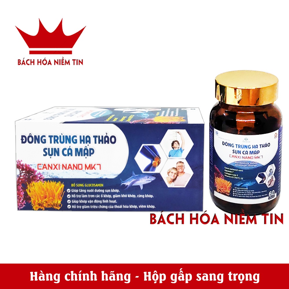 Viên uống bổ xương khớp Đông Trùng Hạ Thảo Sụn Cá Mập - Canxi nano MK7 - giúp xương chắc khỏe, giảm đau nhức khớp
