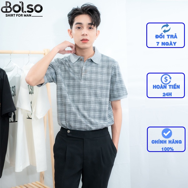 Áo thun polo nam caro thun cotton cao cấp mềm mịn thoáng mát, áo polo cổ trụ trung niên, thanh lịch CR003 BOLSO