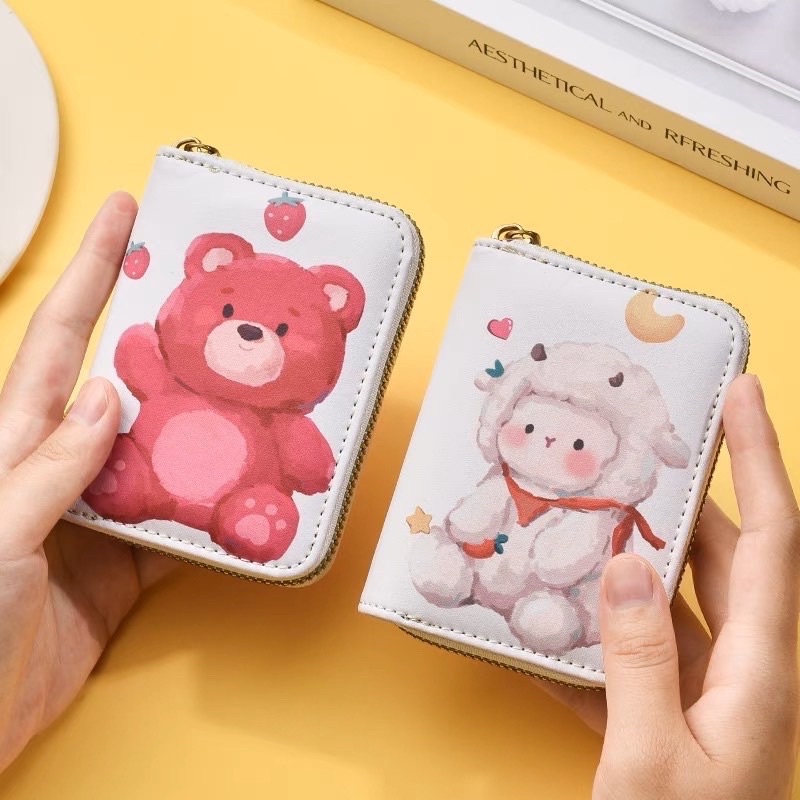 Ví mini cầm tay nữ hoạ tiết gấu dâu lotso Túi đựng thẻ hoạt hình dễ thương dung tích lớn siêu nhỏ gọn