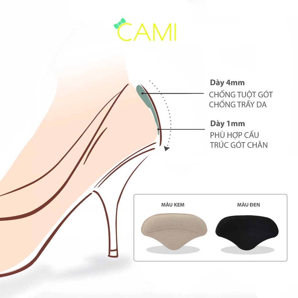 Lót giày cao cấp mặt nhung có keo dán cố định giúp giảm size, chống trầy gót chân khi mang giày - Cami - CMPK279