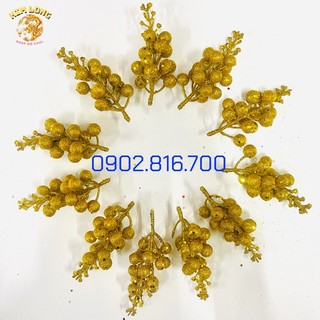 Sét 10 nhánh cherry đỏ,cherry phủ kim tuyến đỏ , cherry phủ kim tuyến vàng bạc đính cây thông trang trí noel- giáng sinh