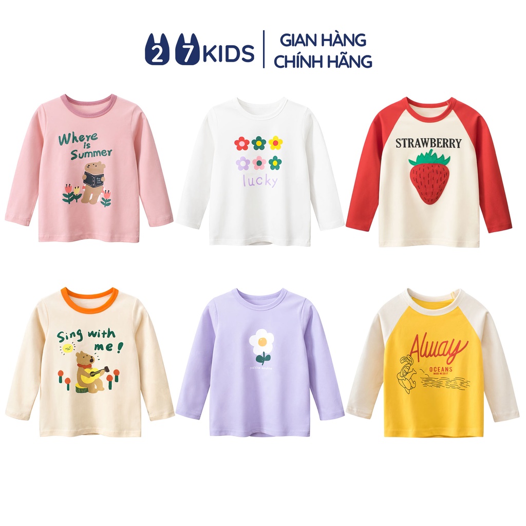 Áo thun dài tay bé gái 27Kids 27Home thu đông nữ 100% Cotton cho trẻ từ 2