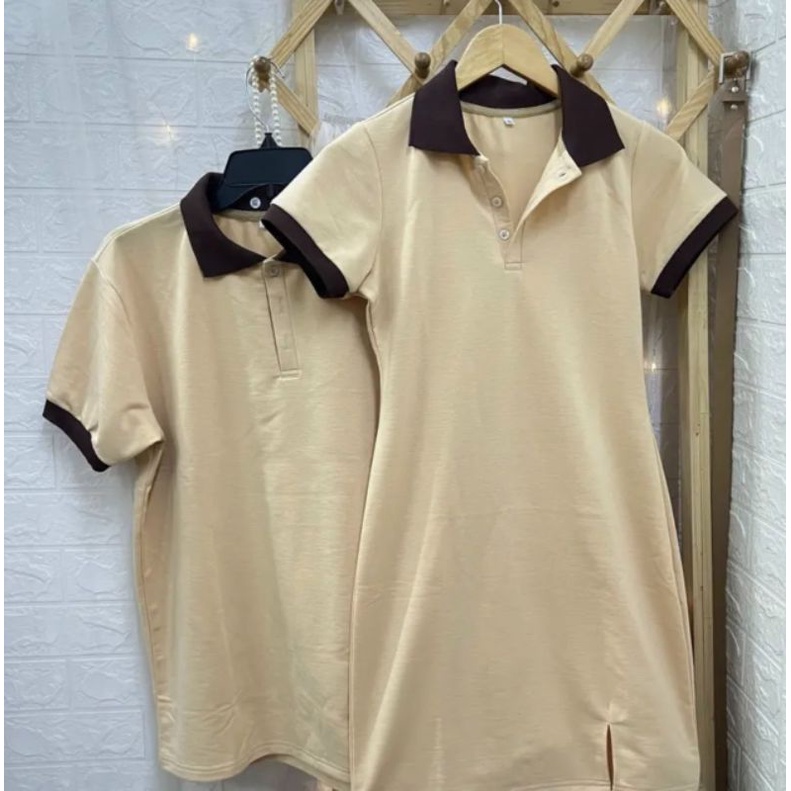 Váy thun đôi nam nữ polo cổ bẻ trang trí