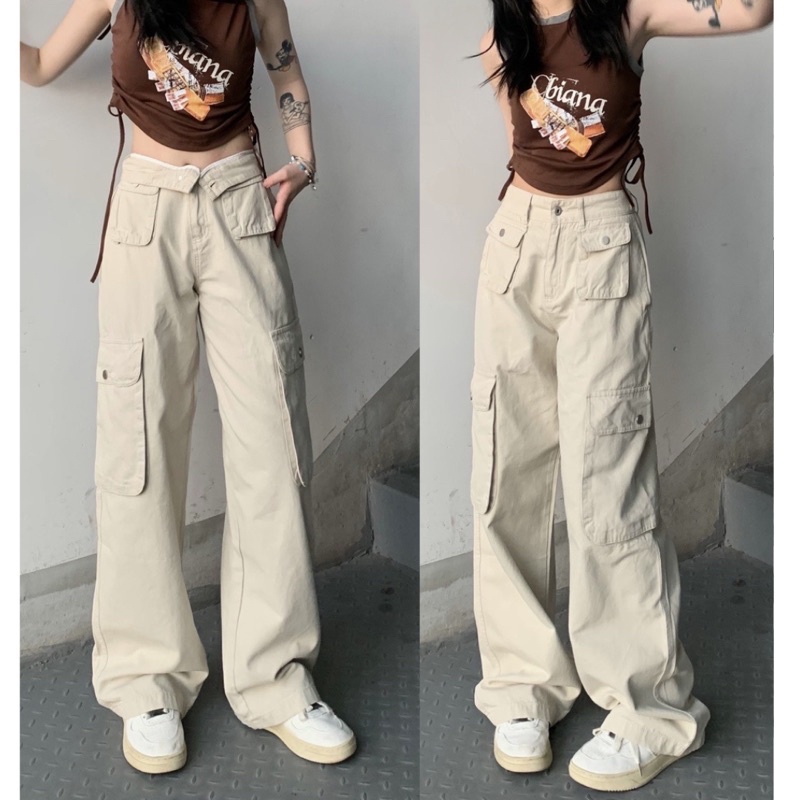 Quần kaki Cargo ROKY dài suông ống rộng túi hộp màu ĐEN/BE trơn form nam nữ unisex 🖤 Quần baggy kaki style Ulzzang 🖤