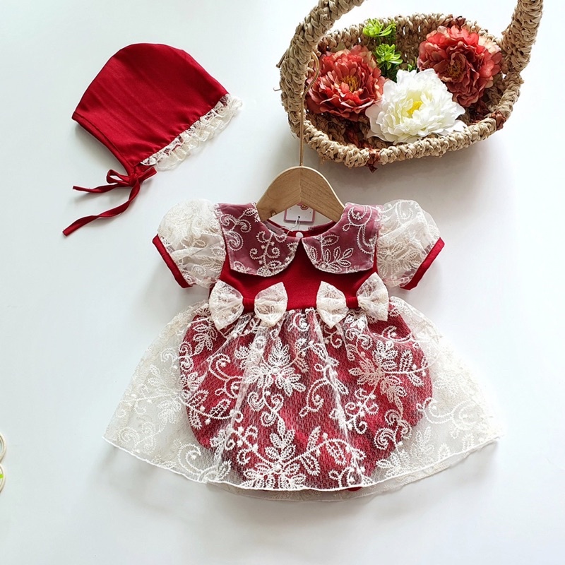 Body váy ren đỏ đô cho bé