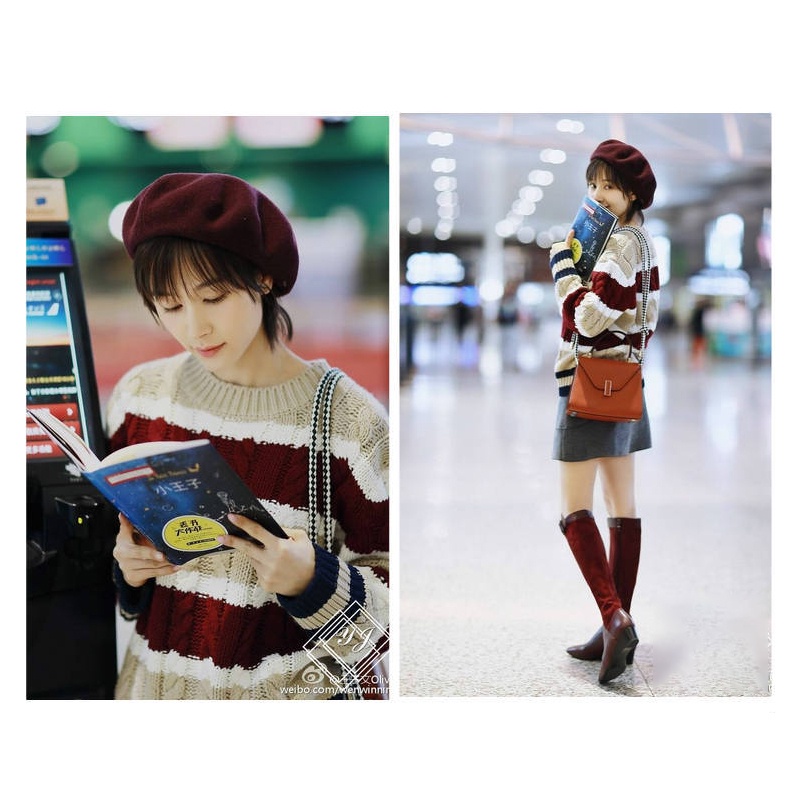 Mũ beret Len Màu Sắc retro Phong Cách Nhật Bản Cho Nữ