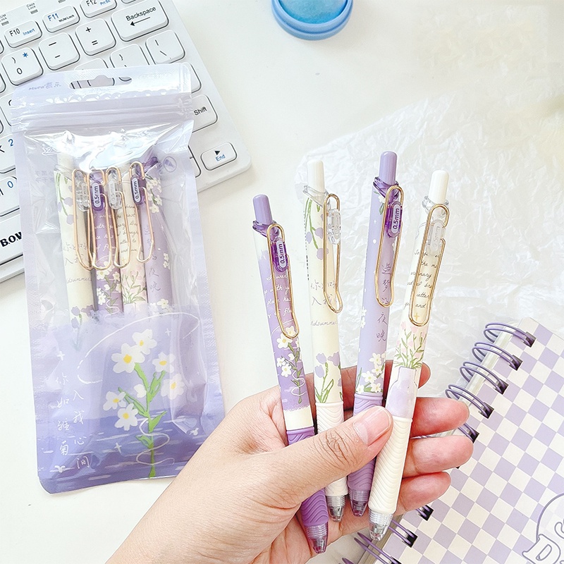 Set 4 Bút Mực Nước Hình Hoa Hồng Dễ Thương