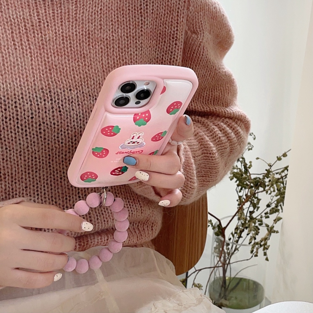 Ốp Điện Thoại TPU Silicon Mềm Chống Sốc Phối Dây Đeo Ngọc Trai / Thỏ / Dâu Tây Dễ Thương Cho iPhone 14 13 12 11 Pro Max Plus