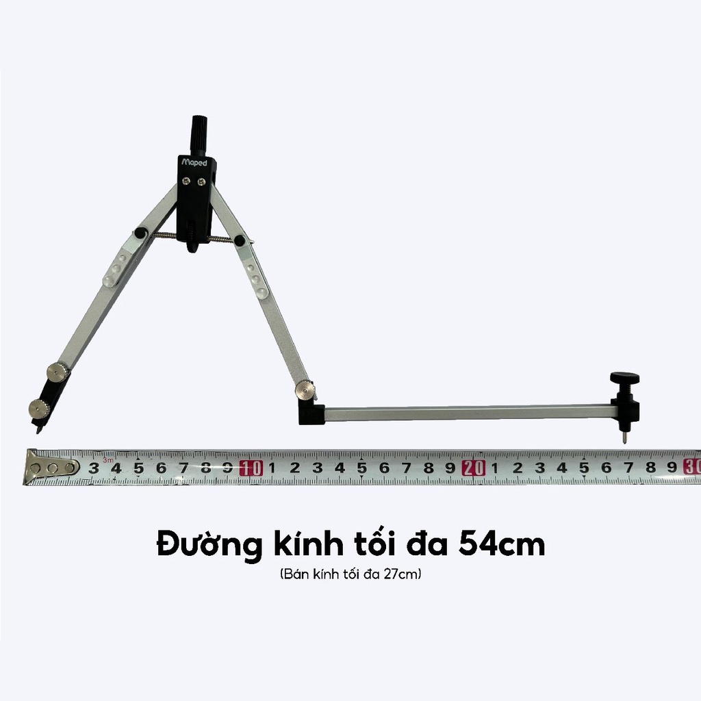 MAPED - Hộp Compa kỹ thuật Metal Bow set 5 (chì gỗ, ruột chì, vẽ vòng tròn 54cm) - [Chính hãng]