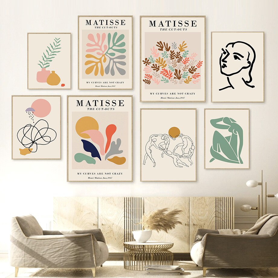Tranh Trừu Tượng Matisse Cô Gái Bình San Hô Lá Mặt Trời Tường Nghệ Bắc Âu Áp Phích Và In Hình DánTường Ms: 422