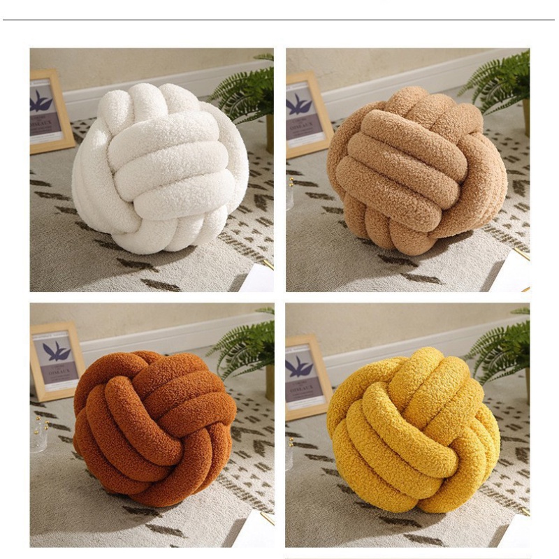 Gối Tựa Lưng Hình Cầu Thắt Nút Bằng Nhung Lông Cừu Trang Trí Phòng Khách