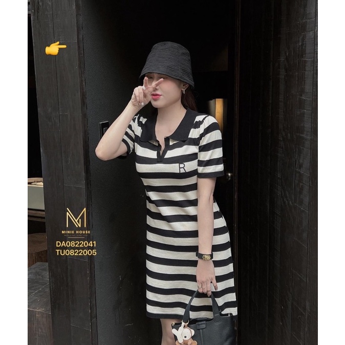 Đầm gân polo form suông hoạ tiết sọc ngang basic