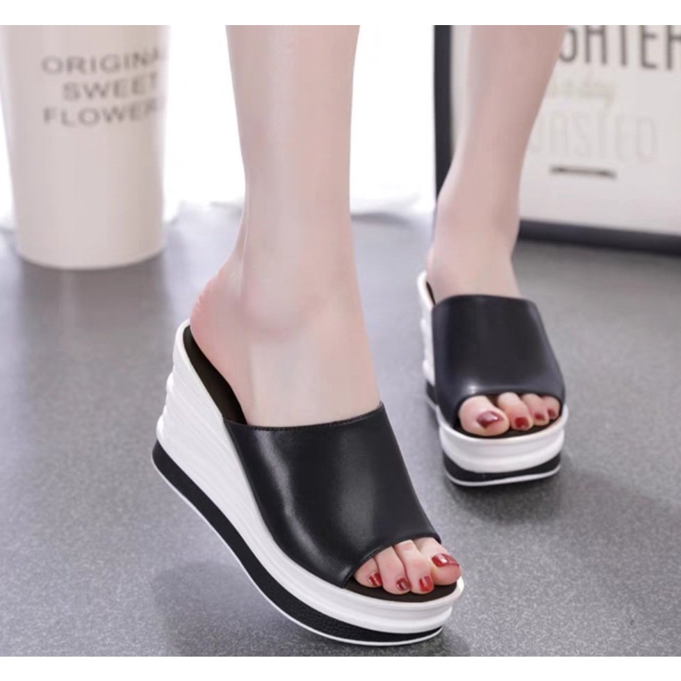 DÉP XUỒNG DA XỊN PHỐI MÀU 7 CM SIÊU ÊM