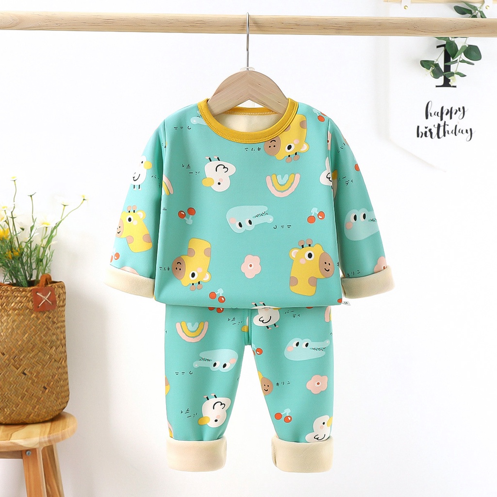 Bộ Đồ Ngủ Tay Dài Giữ Nhiệt Mùa Thu Đông Kích Thước Vừa / Lớn Phong Cách Mới Dành Cho Bé Trai Gái 90-150CM