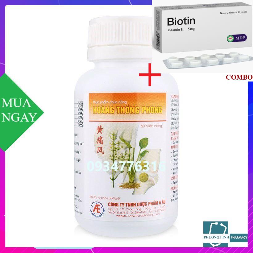 Combo Biotin 5mg+ Sản phẩm Hoàng Thống Phong giải pháp cho người bệnh gout, hộp 60 viên