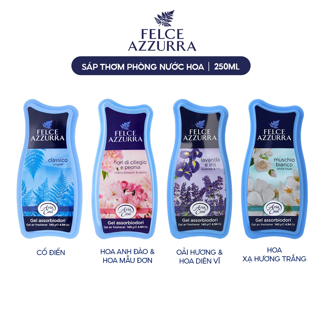 Sáp Thơm Phòng FELCE AZZURRA Hương Nước Hoa Ý Ngăn Mùi Hôi, Ẩm Mốc Hộp 140G