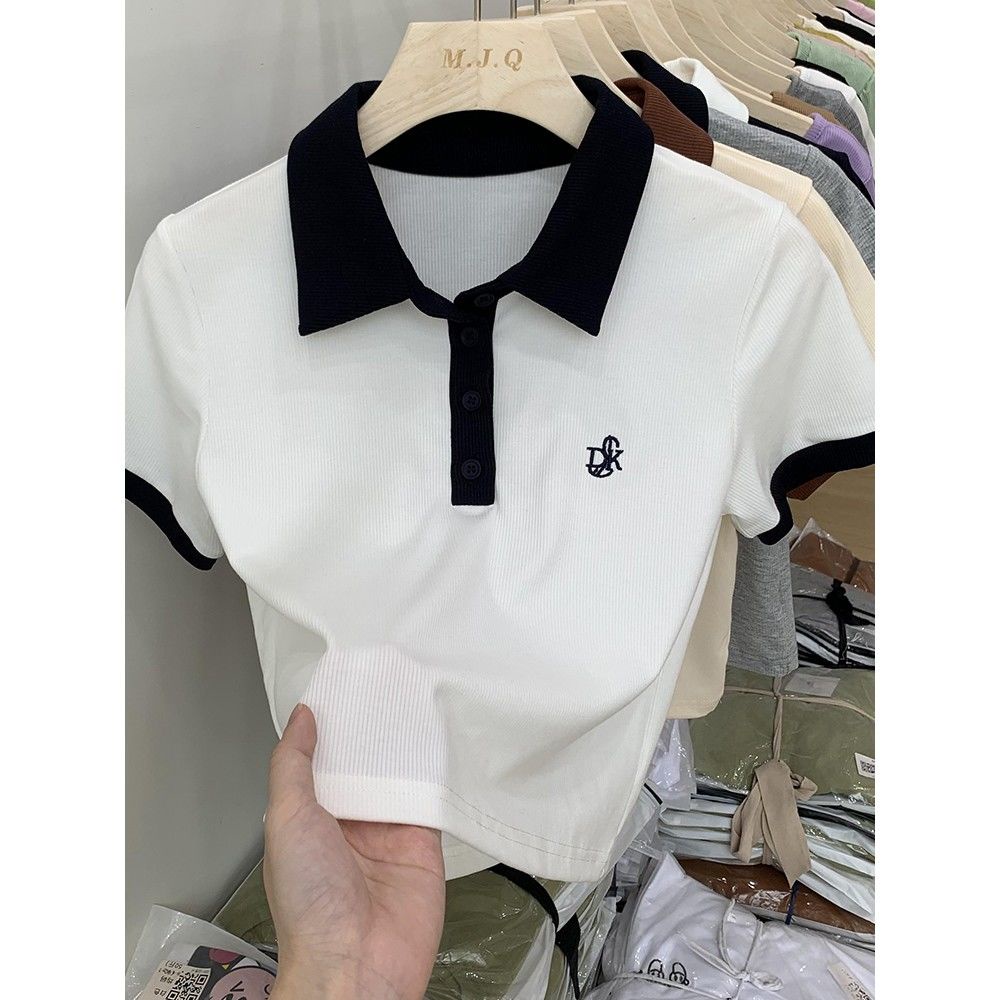 Áo Thun polo Nữ Ngắn Tay Thêu Hoa