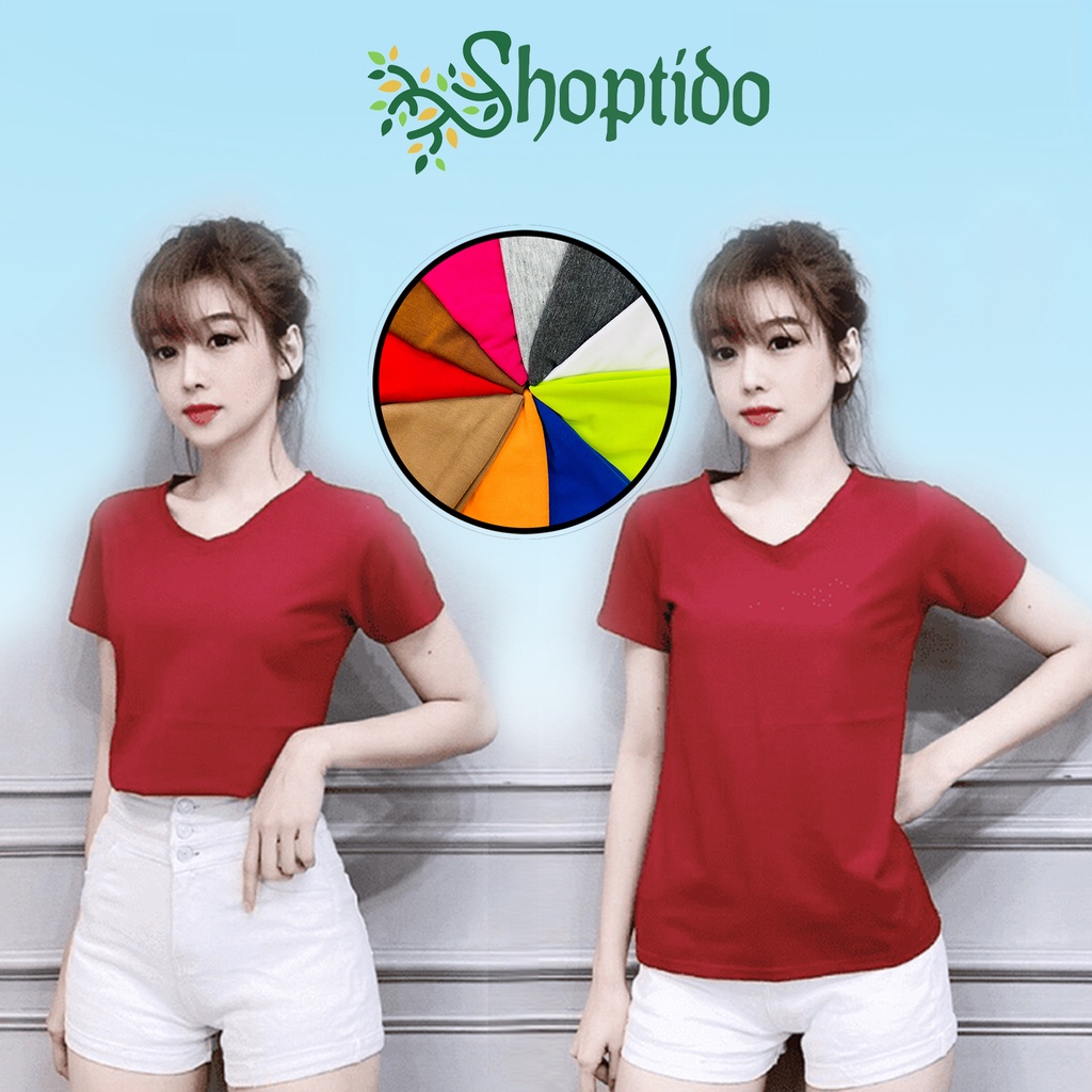 Áo thun cổ tim LATUBO ôm body free size thun trơn, phông trơn NPP Shoptido