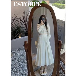Set váy đầm tiểu thư estoree váy xếp ly dáng dài áo quảng châu cổ đính ngọc màu be loại 1 có ảnh và video thật