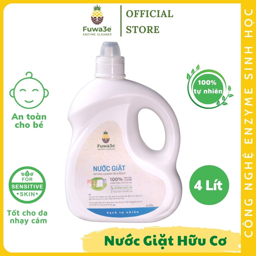 Nước Giặt Hữu Cơ Fuwa3e Chuyên Dùng Giặt Vải Lụa Hương Bạc Hà 4L An Toàn Cho Bé [Can 4L Hương Bạc Hà]