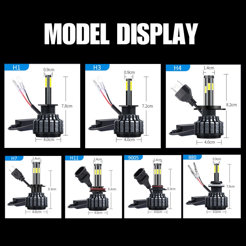 Set 2 Đèn Pha 6000K 200W 26000LM H8 H3 H7 H9 9006 / HB4 9005 / HB3 H4 H11 H1 H13 Siêu Sáng 12V Chuyên Dụng Cho Xe Hơi