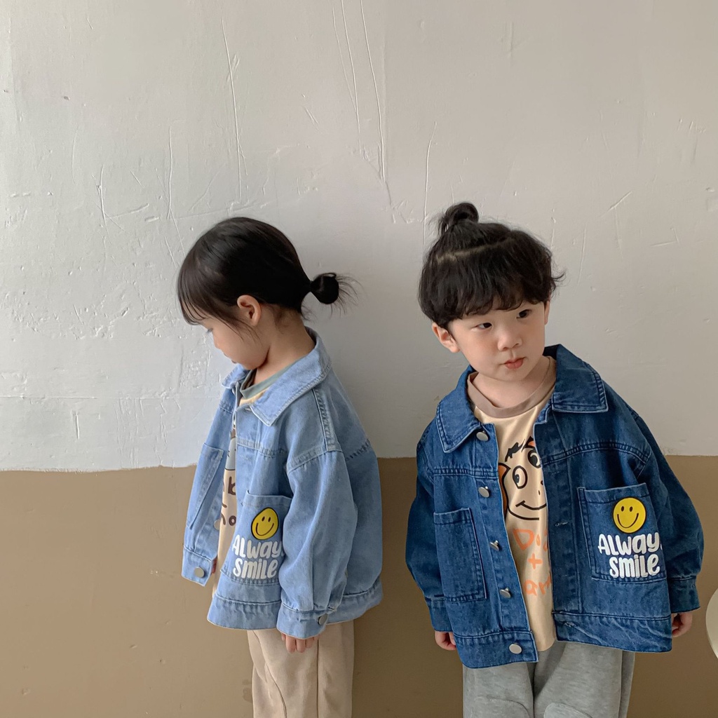 Áo khoác jean mặt cười 2 màu cho bé trai bé gái phong cách Hàn Quốc  B73-21249