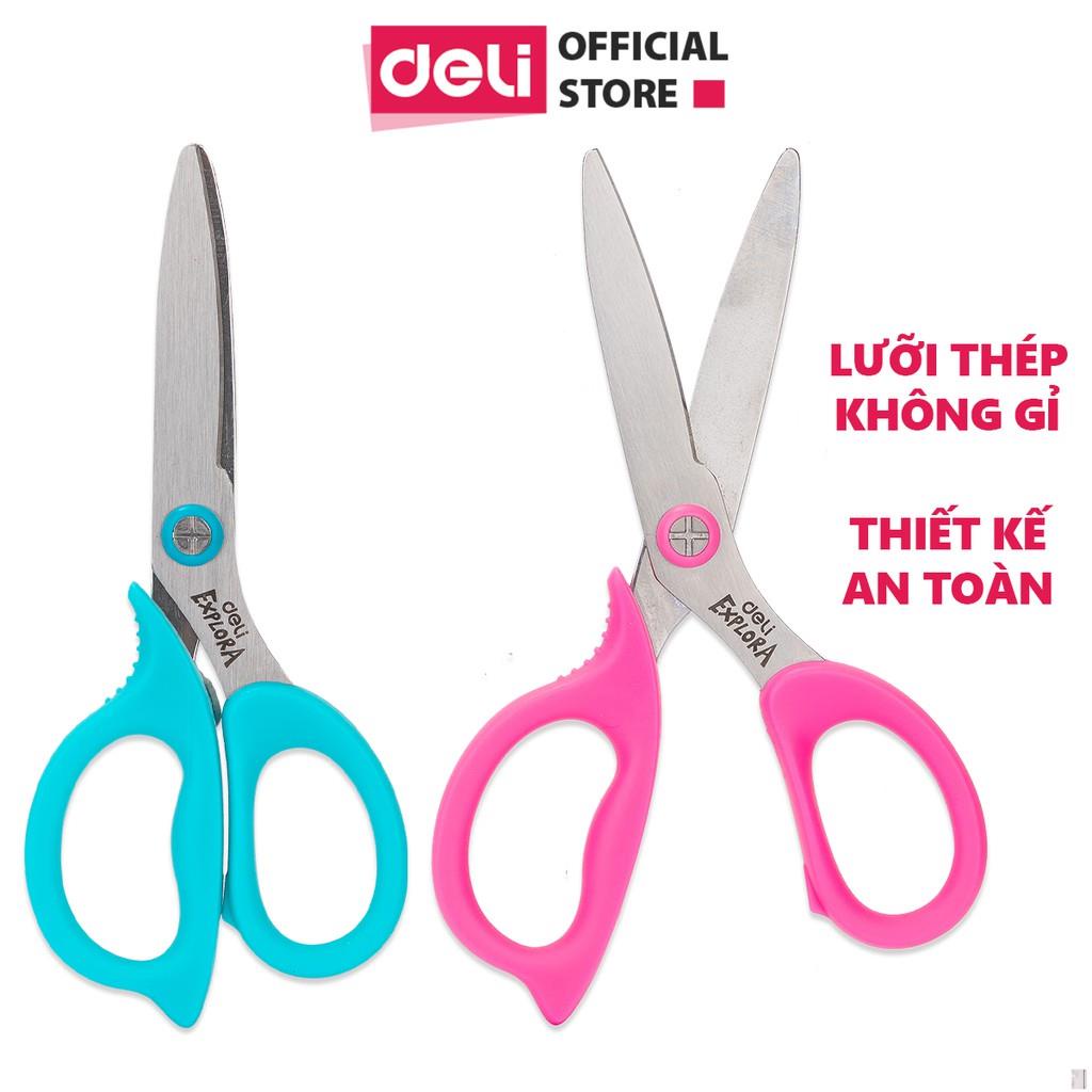 Kéo học sinh Deli - Explora Hồng/Xanh dương - 1 chiếc - E77755 - Deli