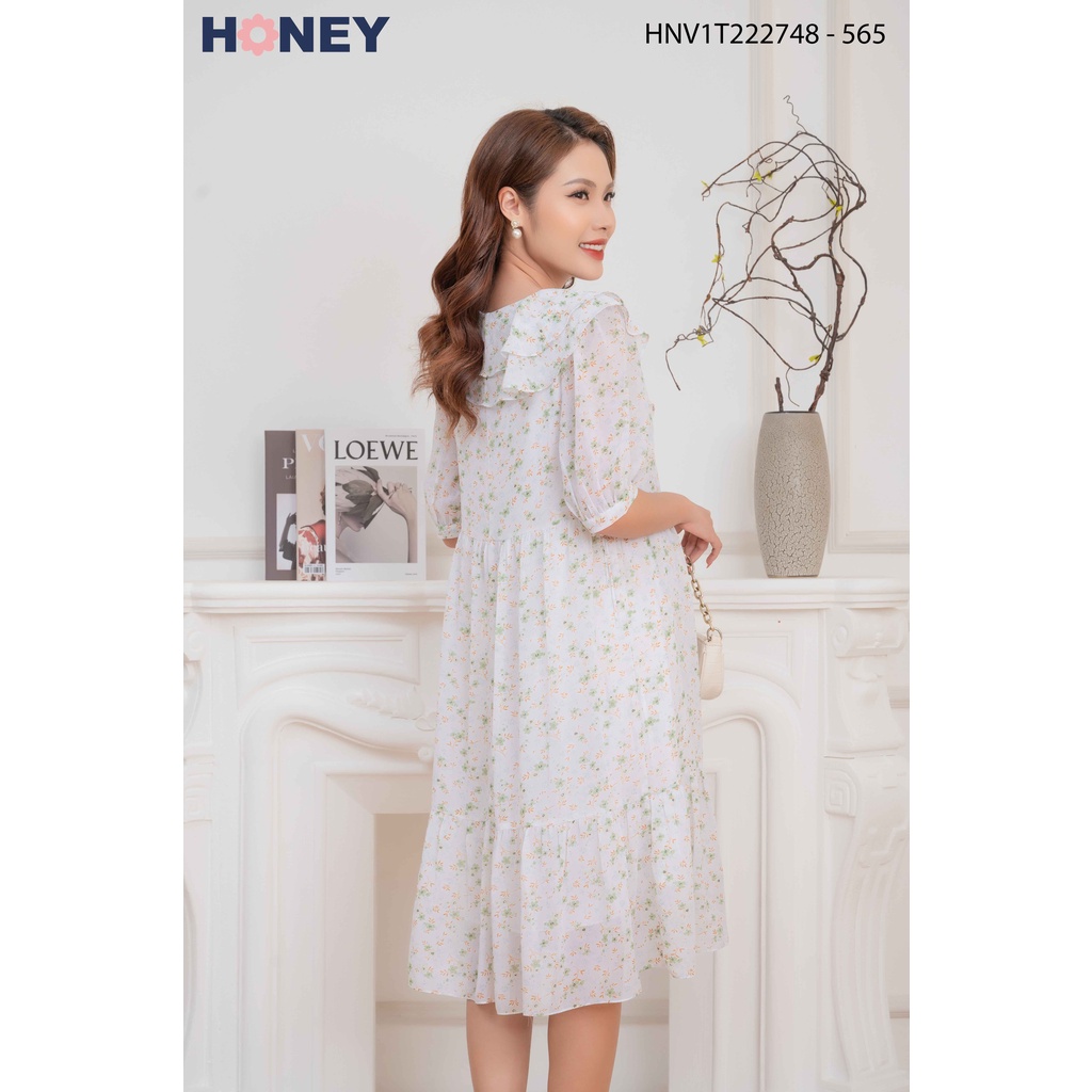 Váy đầm bầu thiết kế chất voan lụa cổ bèo dáng babydoll tay lỡ -  thời trang bà bầu cao cấp Honey