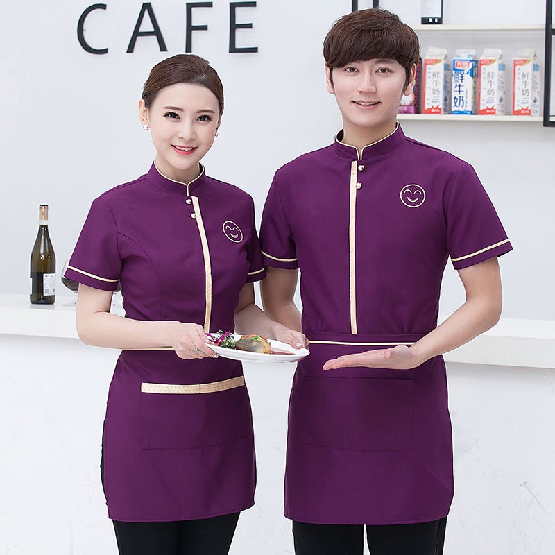 Bộ Đồng Phục Nhân Viên Phục Vụ Nhà Hàng Khách Sạn Tay Ngắn Có logo Tùy Chỉnh Mùa Hè