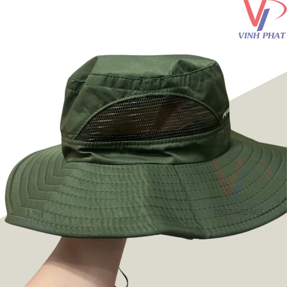 Nón Tai Bèo Vành Rộng Thoáng Khí Chống Thấm Nước thời trang cho nam nữ Xanh Rêu Trơn Vải Dù 2 Lớp Cao Cấp Chất Lượng Bền