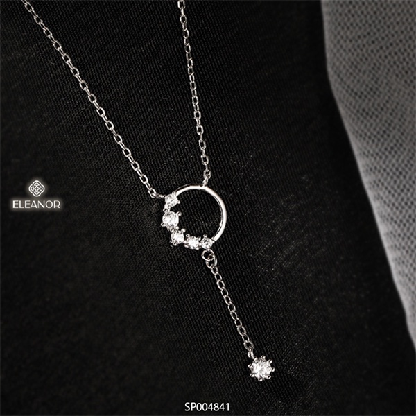 Dây chuyền nữ bạc 925 Eleanor Accessories mặt tròn dáng dài đính đá phụ kiện trang sức 4841