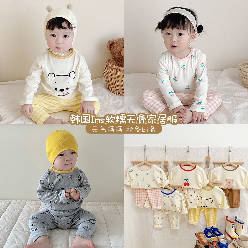 Bộ Đồ Ngủ Hai Mảnh Áo + Quần Dài Thời Trang Thu Đông Cho Bé