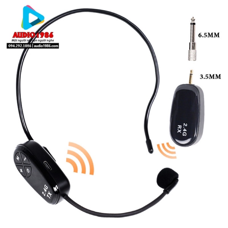 Mic không dây TRX-02 2.4G wireless quàng tai cho Loa Âm Ly, Máy Trợ giảng, loa kéo