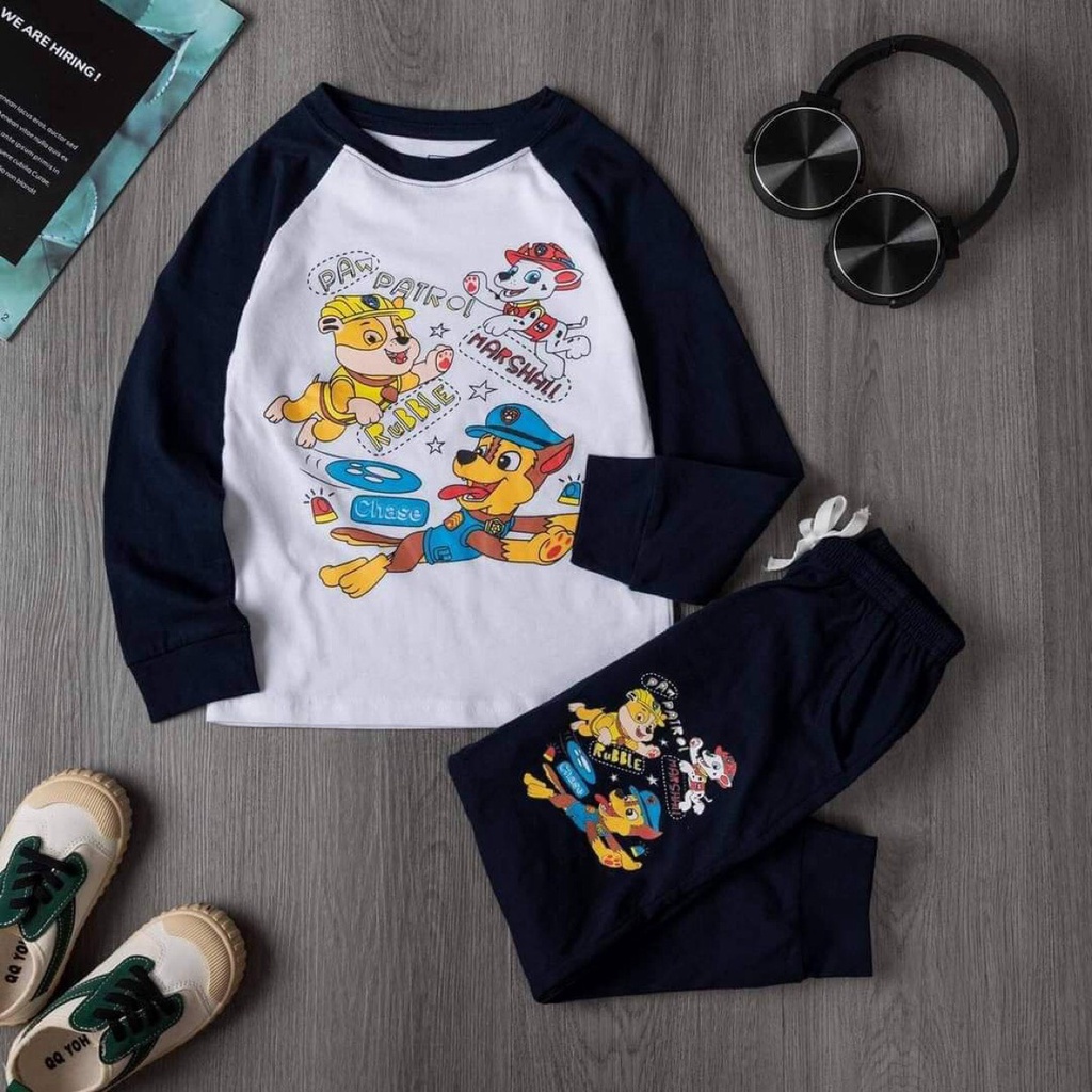 Bộ dài tay cotton ráp lăng cho bé trai 2-7T