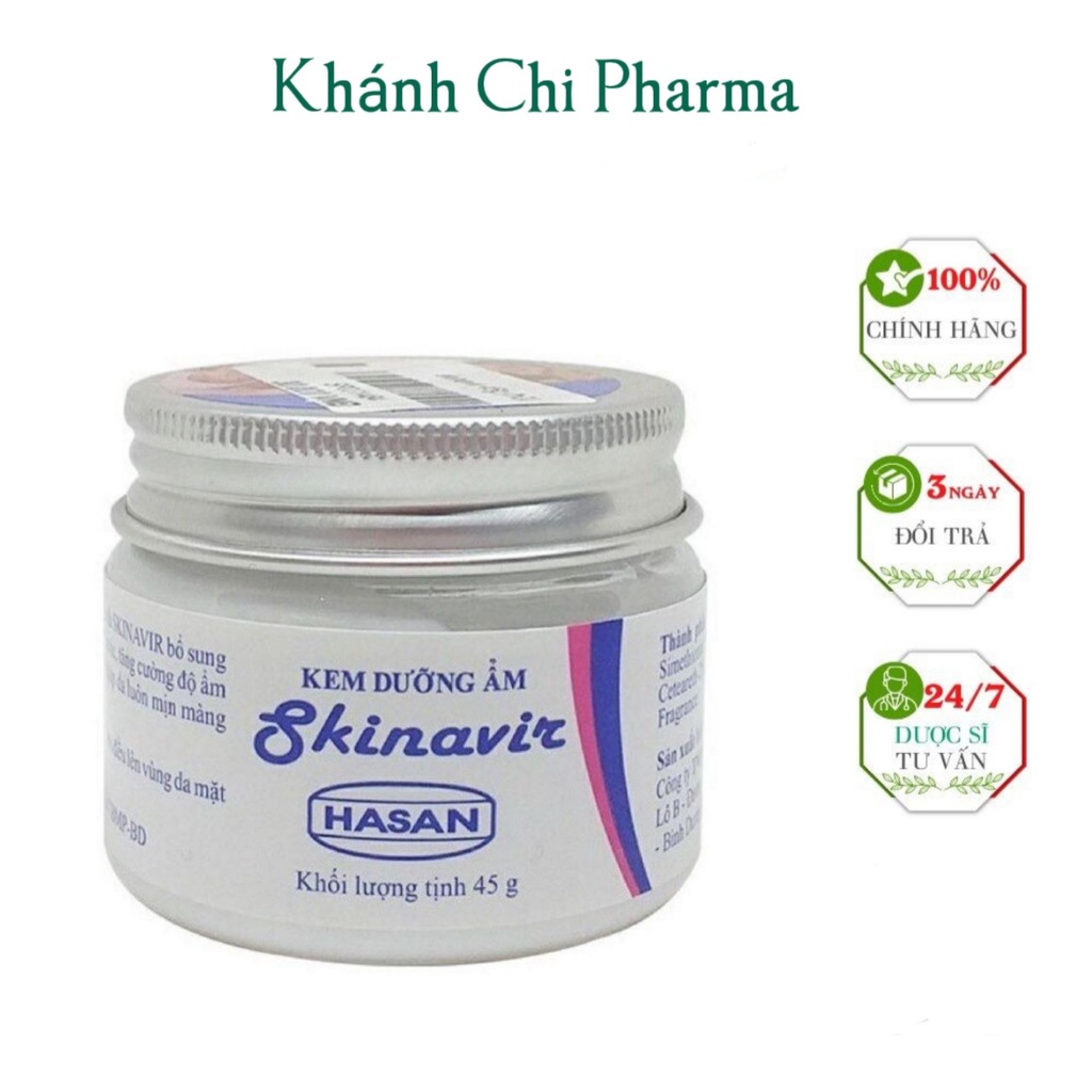 Kem dưỡng ẩm Skinavir hasan lọ 45g. Kem dưỡng da, chống nẻ, cân bằng độ ẩm giúp da mịn màng, rạng rỡ