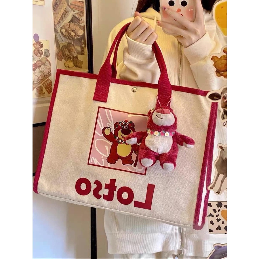 Túi xách nữ bản to gấu hồng Losto đeo chéo cầm tay hot trend 2022