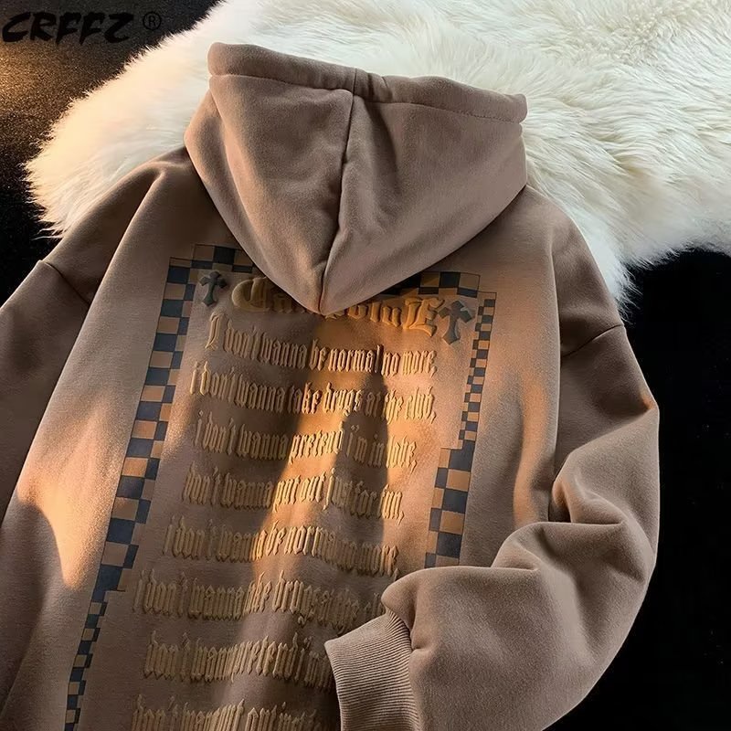 Áo Hoodie Nhung Dáng Rộng In Chữ Thập Thời Trang Retro Dành Cho Nam