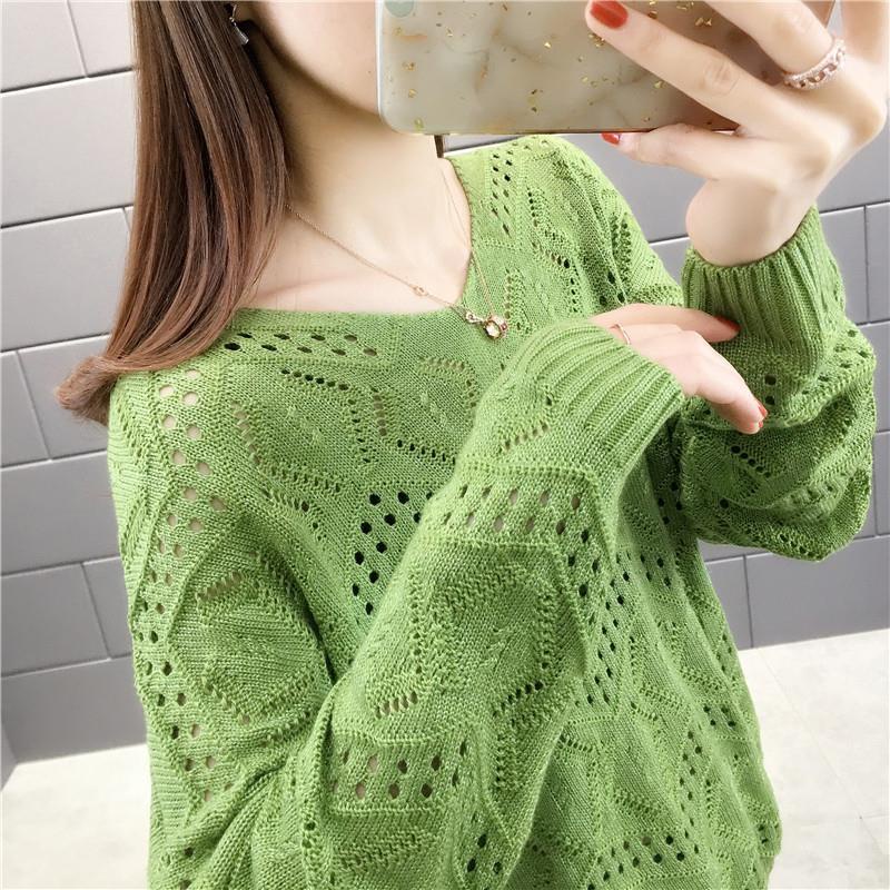 Áo Dệt Kim Nữ Tay Dài Dáng Rộng Cổ Chữ V Khoét Sâu Gợi Cảm