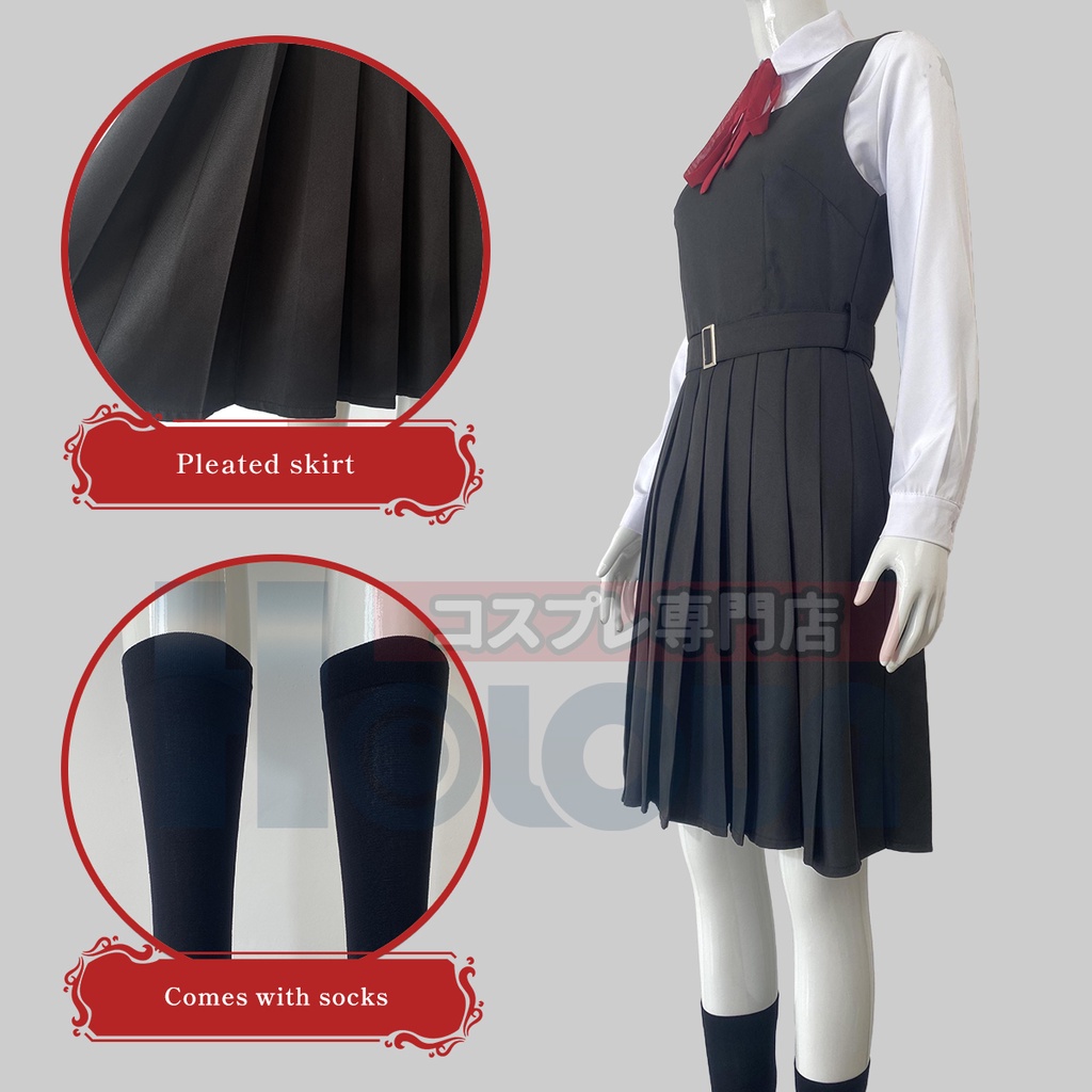 HOLOUN Anime Chainsaw Man Cosplay Costume Mitaka Asa War Devil Black Dress Long Version School Uniform Bộ Đồng Phục 2 Dây Ruy Băng Dài Màu Đen Hóa Trang Nhân Vật Halloween Christmas