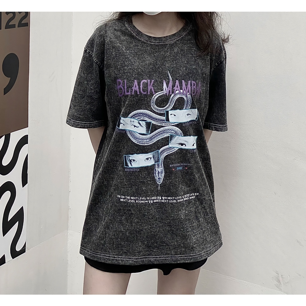BLACK MAMBA TEE - Áo thun aespa unisex oversize 3 màu wash/đen/trắng