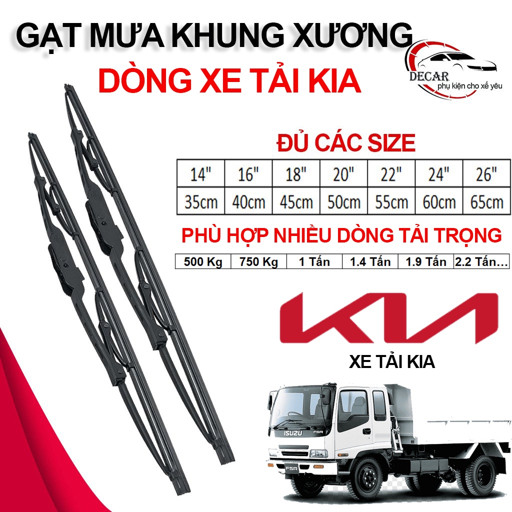 Bộ cần gạt nước mưa xe tải Kia K100, K149, K200, K250, K2700, K3000 dòng 1.9-2.5 -3-3.5-6 tấn cây gạt mưa khung sắt