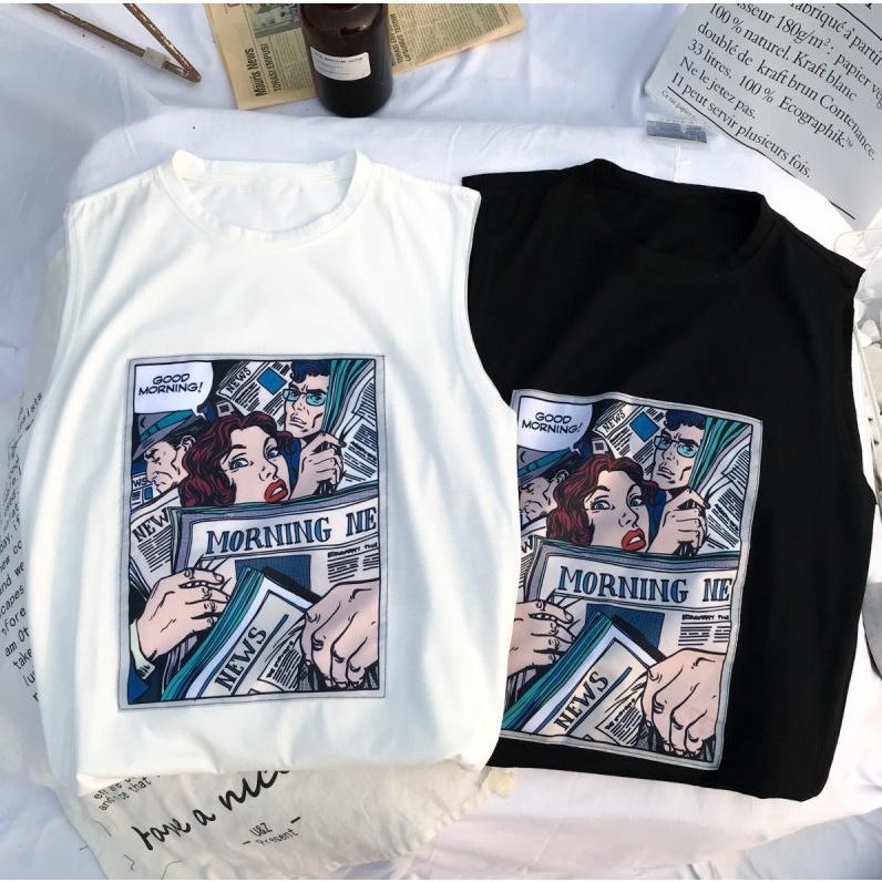 Áo Tank Top 3 lỗ nữ form rộng đen trắng cá tính A049 Áo phông đen trắng tanktop sát nách