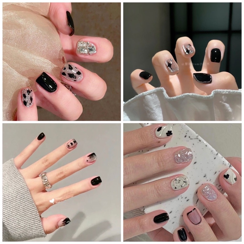 Nailbox móng up thiết kế theo số đo cá tính đen lấp lánh