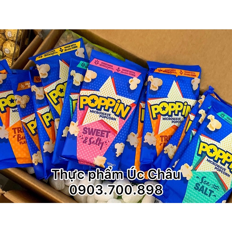 Bắp nổ lò vi sóng Poppin gói lẻ 100g/ hộp 4 gói 400g xuất xứ úc