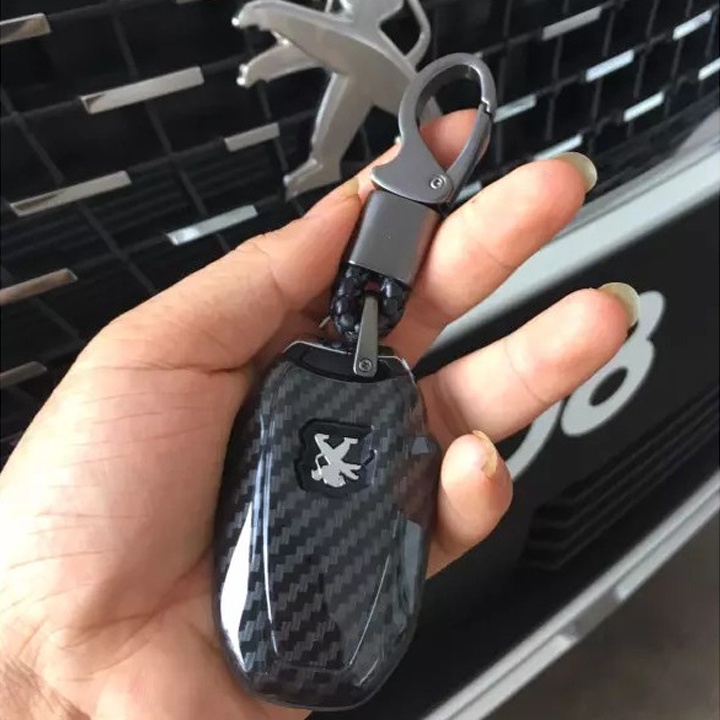 Ốp Chìa Khóa Carbon + Móc Khóa Dành Cho Xe Peugeot 5008, 3008
