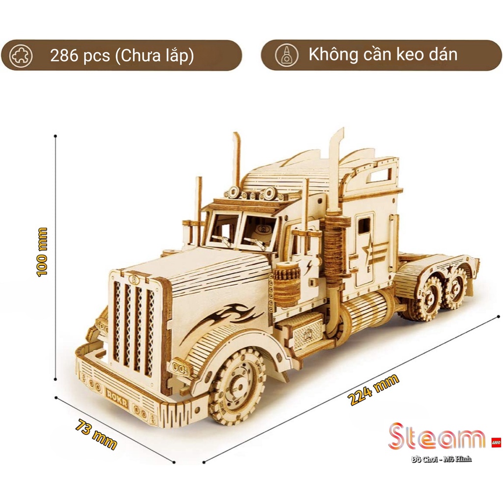 Đồ Chơi Lắp Ráp Bằng Gỗ ROKR 3D ROBOTIME Mô Hình Xe Tải Đầu Kéo Heavy Truck MC502 Tỷ lệ 1:40 Quà Tặng Trang Trí Độc Lạ